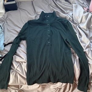 Athleta Forest Green Ribbed Button-Down Shirt